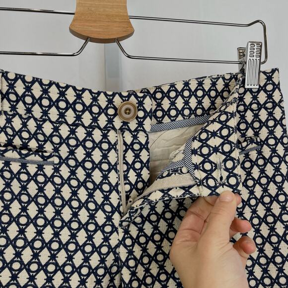 CARTONNIER Size 0 Anthropologie Flat Front Ankle Pants Geometric Beige Navy Blue - Picture 5 of 8